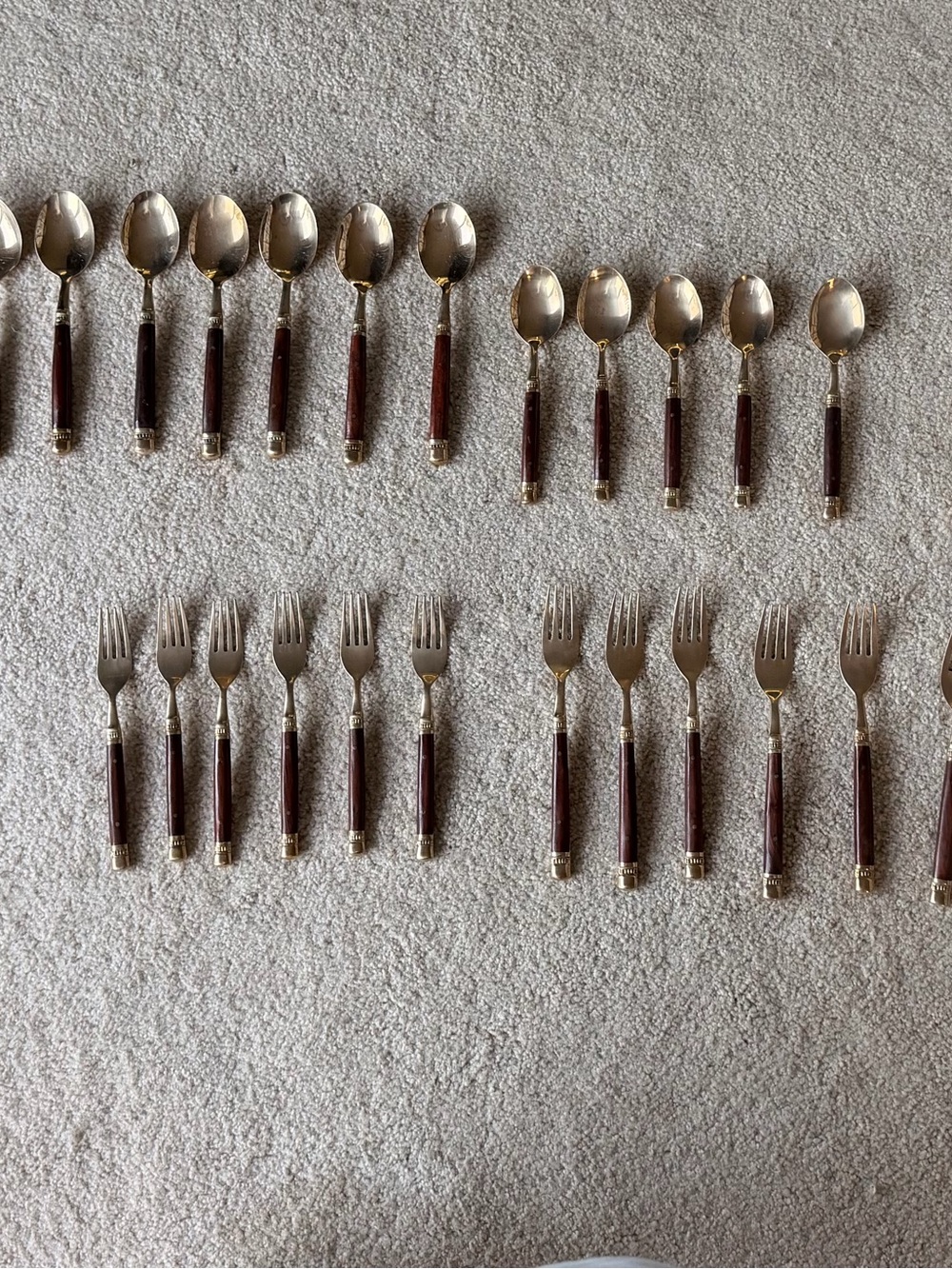 Set of Vintage Mid-Century Modern Thai Brass & Rosewood  Flatware